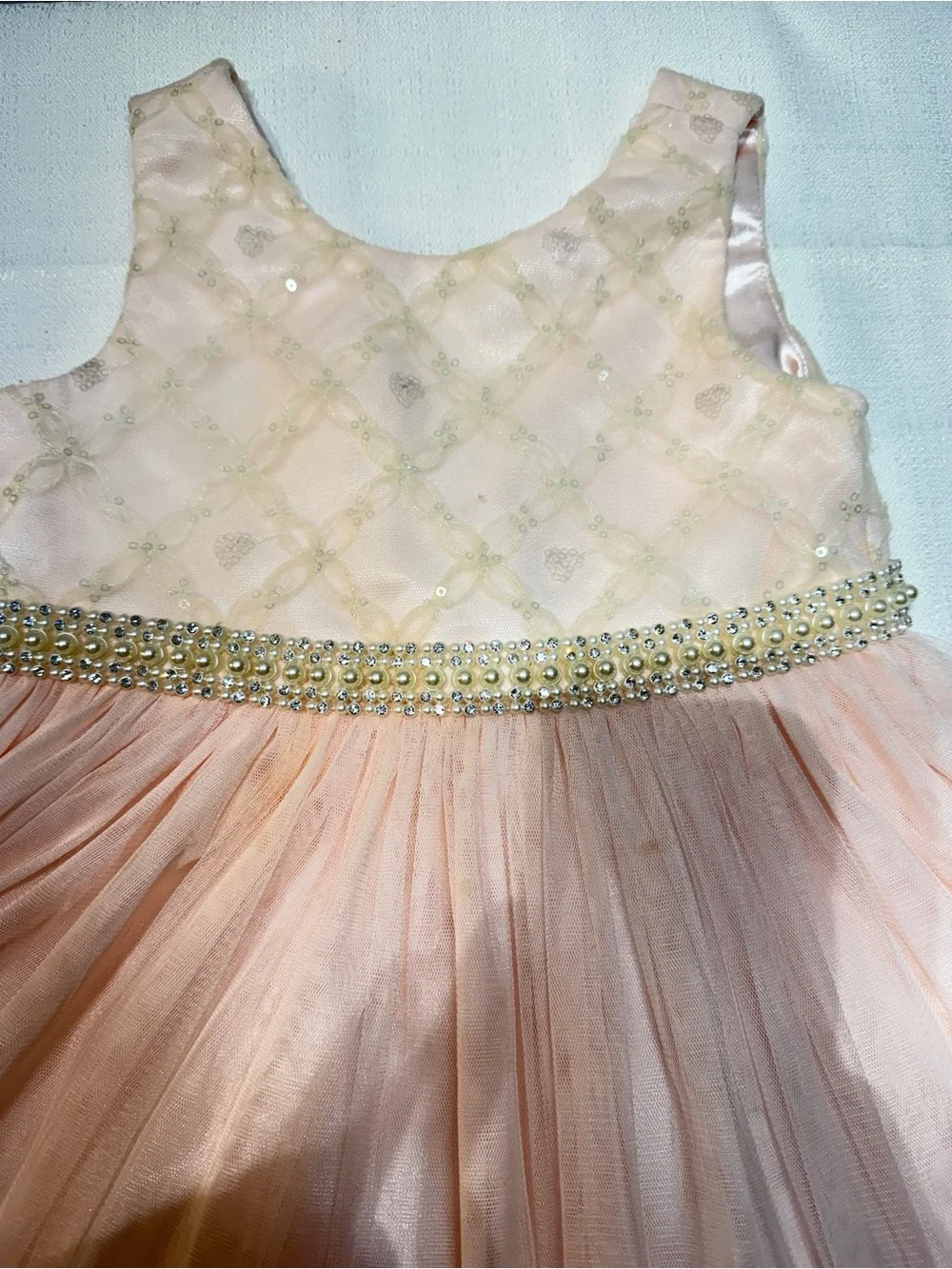 Girls' Light Pink Bow-Accent Tulle Party Dress